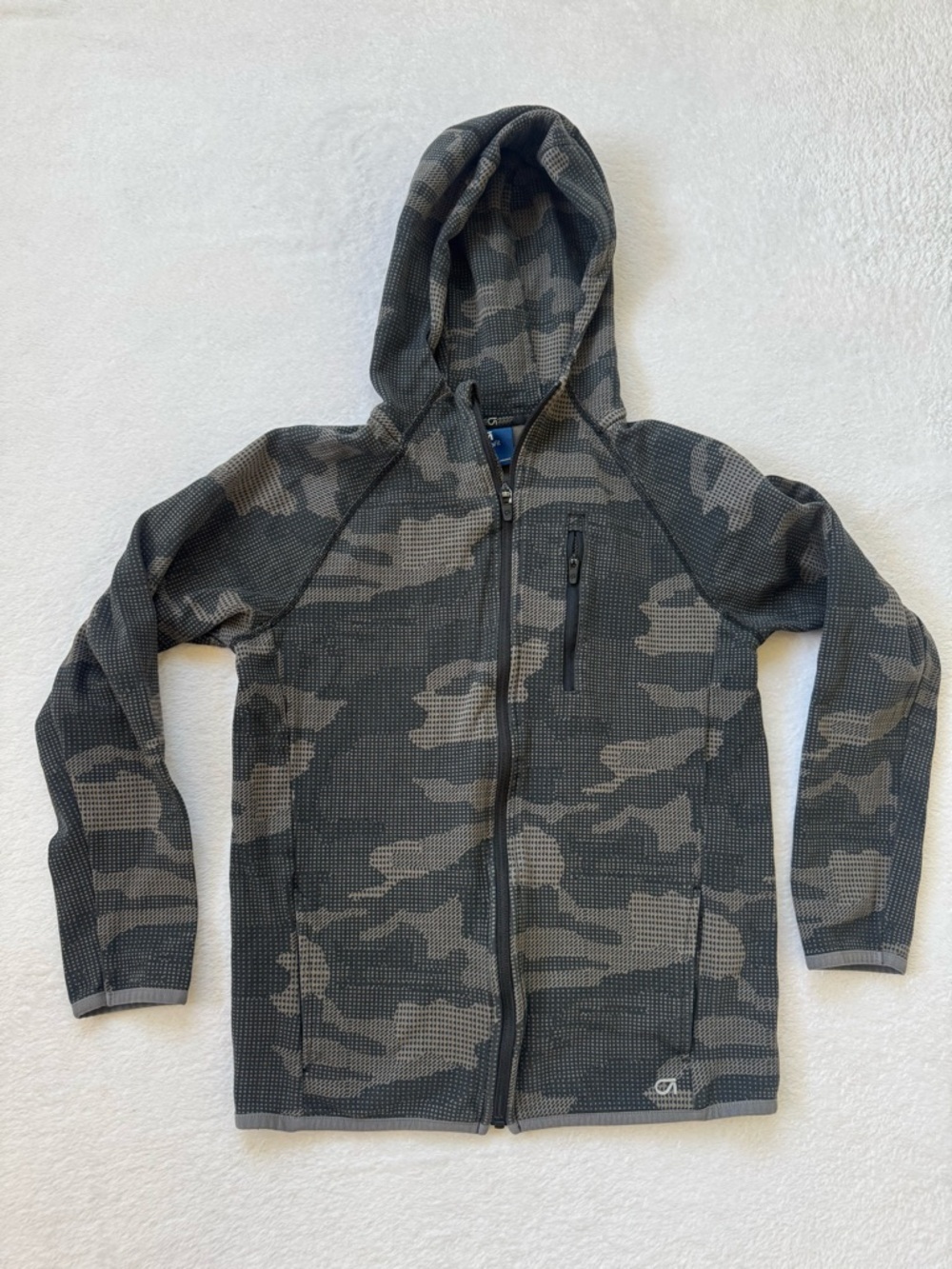 GAP Gray and Black Patterned Zip Hoodie - GapFit